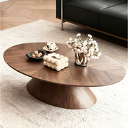 Modern Walnut Round Coffee Table with Pedestal Base Wood Grain Center Table